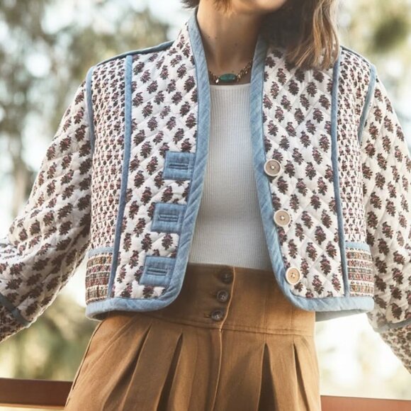 VERONICA BEARD Kamila Reversible Cotton Jacket in Cream Multi Size Large - Picture 10 of 16